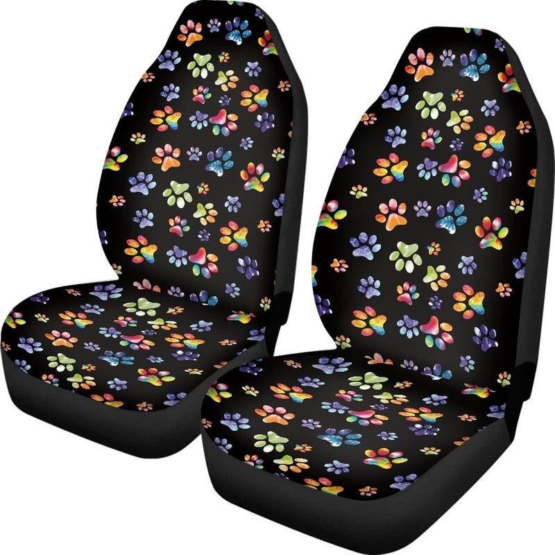 Howilath Cartoon Tie-dye Dog Paw Print Car Seat Cover for Women, Universal Fit 2 Piece Stretchy Breathable Bucket Vehicles Seat Cover Front Seats for SUV Van Sedan - Image 2